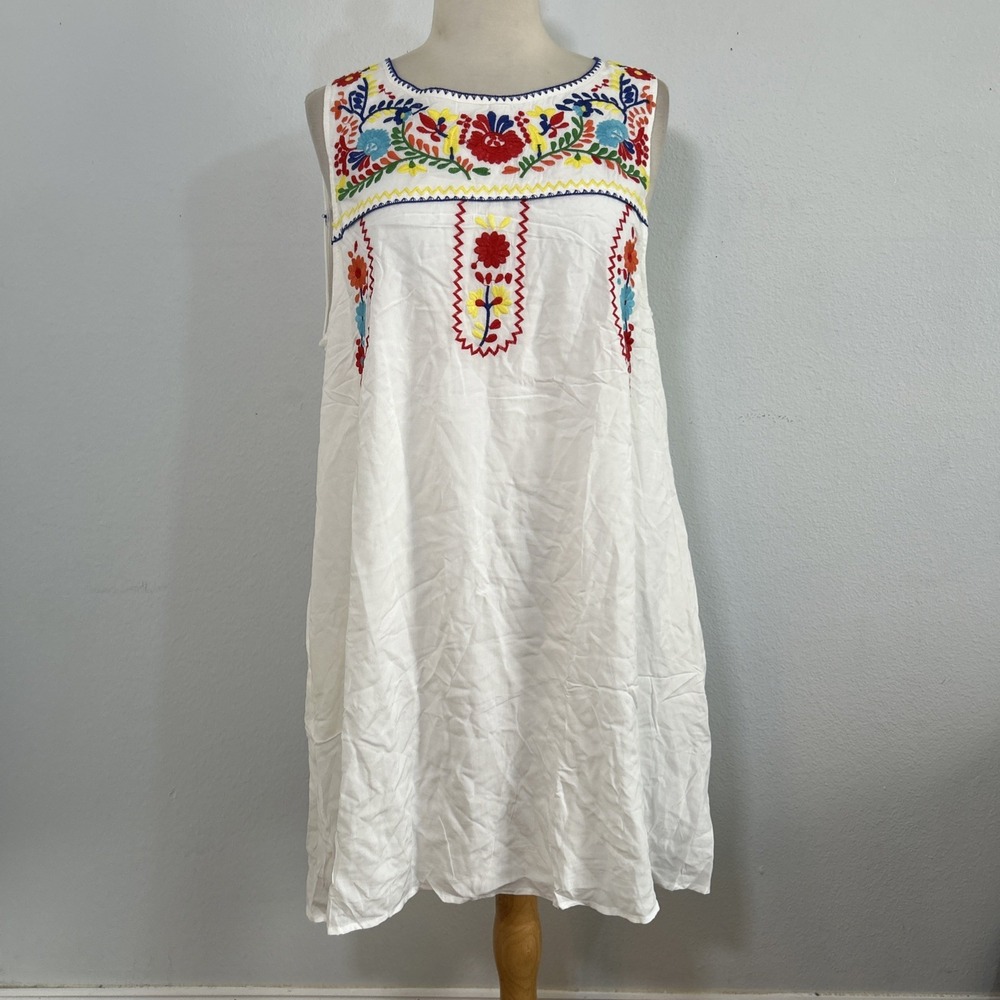 Jodifl Dress Womens L White Floral Embroidered Sleeveless Boho Fiesta Resortwear - Picture 2 of 12